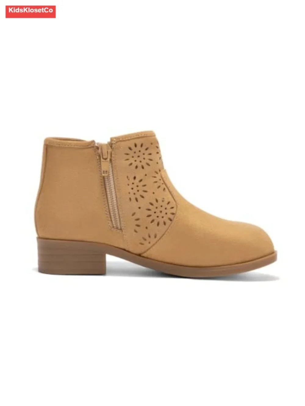 Girls Ankle Boots Faux Suede Bow Chunky Low Heel Side Zipper Dress Booties